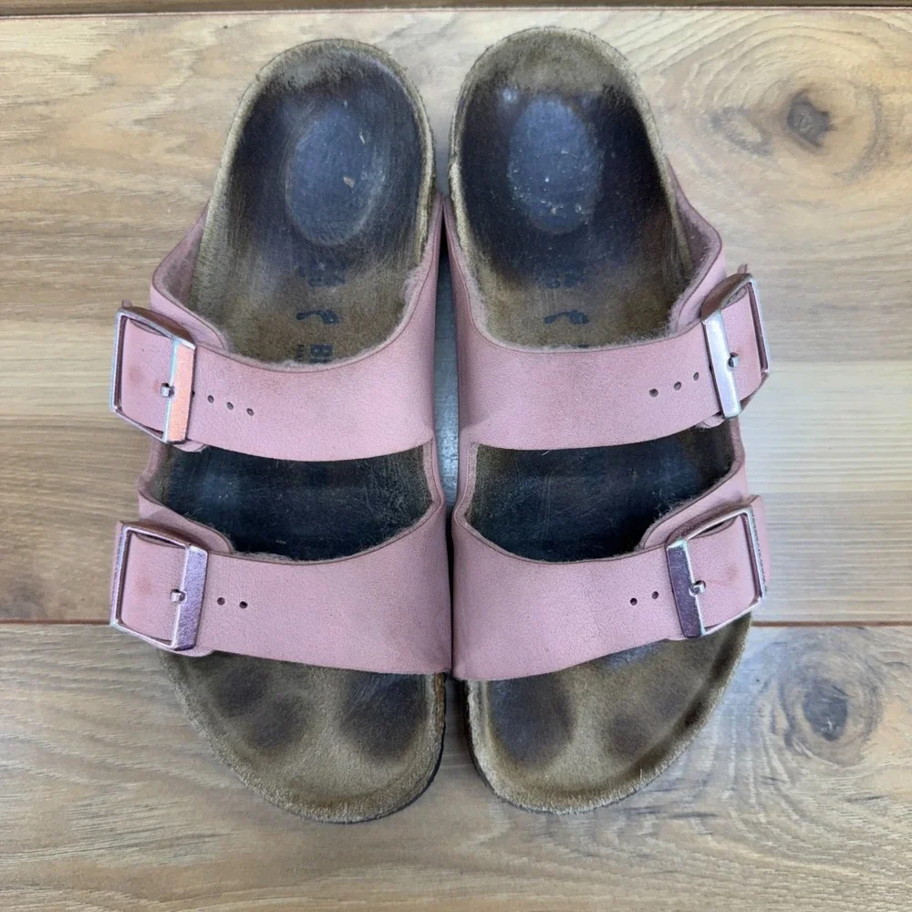 Birkenstock Arizona Sandals Girls 3 N EU 34 Pink Birko Slip On Slides Walk